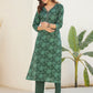 Janasya Dark Cotton Floral Straight Kurta Set | Swadesiicart
