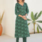 Janasya Dark Cotton Floral Straight Kurta Set | Swadesiicart