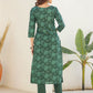 Janasya Dark Cotton Floral Straight Kurta Set | Swadesiicart
