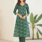Janasya Dark Cotton Floral Straight Kurta Set | Swadesiicart