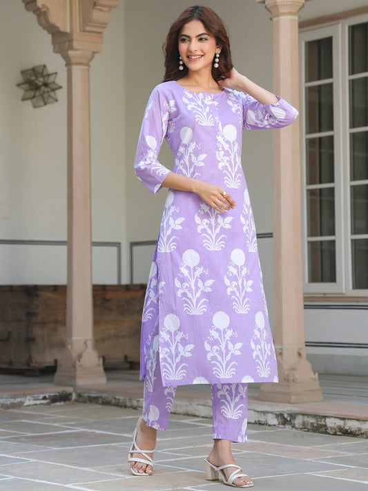 Janasya Light Cotton Floral Straight Kurta Set | Swadesiicart