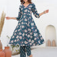 Janasya Dark Cotton Floral A-Line Kurta Set | Swadesiicart