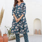 Janasya Dark Cotton Floral A-Line Kurta Set | Swadesiicart
