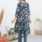 Janasya Dark Cotton Floral A-Line Kurta Set | Swadesiicart