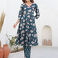 Janasya Dark Cotton Floral A-Line Kurta Set | Swadesiicart