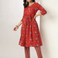Janasya Dark Cotton Floral A-Line Kurta Set | Swadesiicart