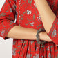 Janasya Dark Cotton Floral A-Line Kurta Set | Swadesiicart