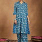 Janasya Dark Cotton Floral A-Line Kurta Set | Swadesiicart