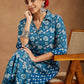 Janasya Dark Cotton Floral A-Line Kurta Set | Swadesiicart