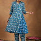 Janasya Dark Cotton Floral A-Line Kurta Set | Swadesiicart