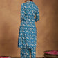 Janasya Dark Cotton Floral A-Line Kurta Set | Swadesiicart