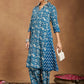 Janasya Dark Cotton Floral A-Line Kurta Set | Swadesiicart