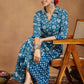 Janasya Dark Cotton Floral A-Line Kurta Set | Swadesiicart