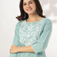 Janasya Light Cotton Yoke Embroidery A-Line Kurta | Swadesiicart