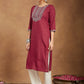 Janasya Dark Rayon Embroidered Straight Kurta - Swadesiicart