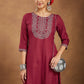 Janasya Dark Rayon Embroidered Straight Kurta - Swadesiicart