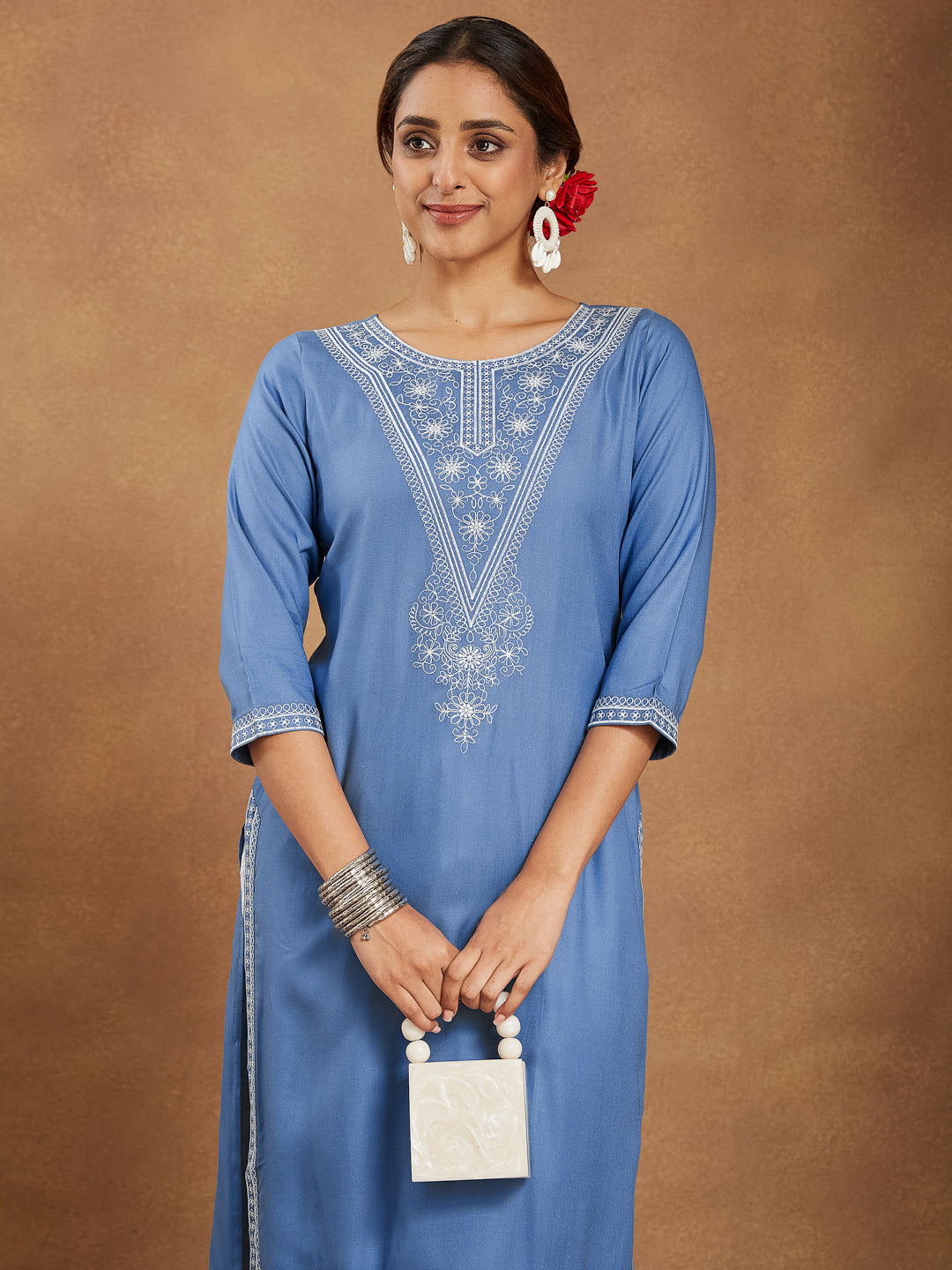Janasya Light Rayon Blend Embroidered Straight Kurta - Swadesiicart