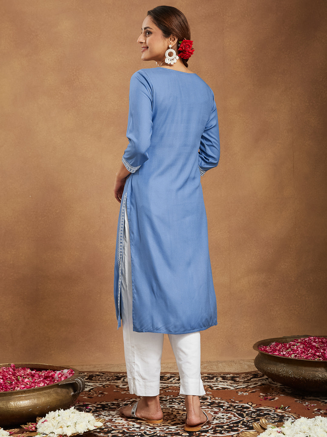 Janasya Light Rayon Blend Embroidered Straight Kurta - Swadesiicart