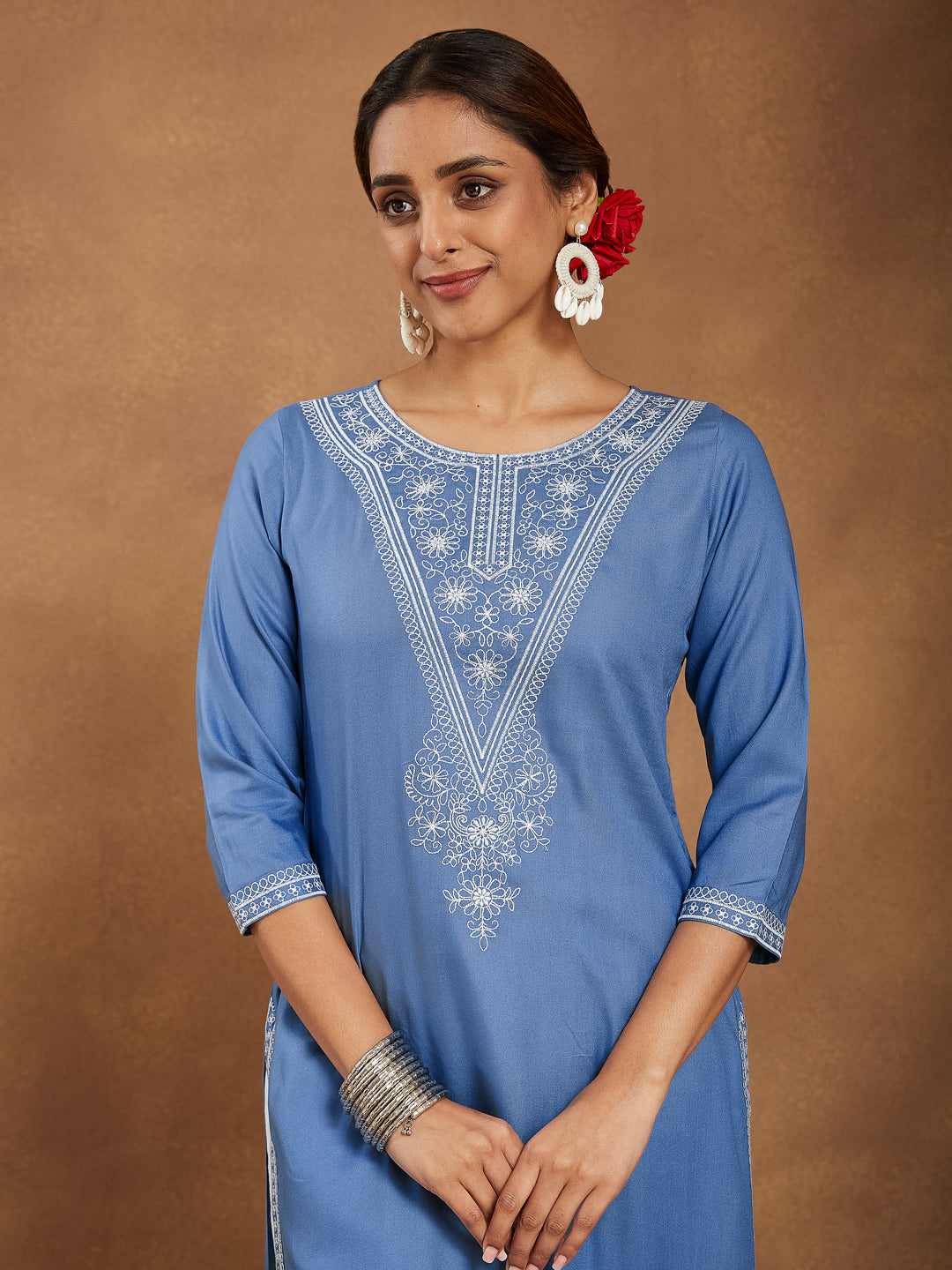 Janasya Light Rayon Blend Embroidered Straight Kurta - Swadesiicart