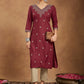 Janasya Dark Rayon Embroidered Straight Kurta - Swadesiicart