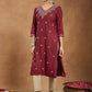 Janasya Dark Rayon Embroidered Straight Kurta - Swadesiicart