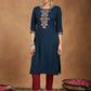 Janasya Dark Rayon Embroidered Straight Kurta - Swadesiicart