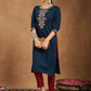 Janasya Dark Rayon Embroidered Straight Kurta - Swadesiicart