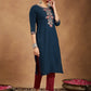 Janasya Dark Rayon Embroidered Straight Kurta - Swadesiicart