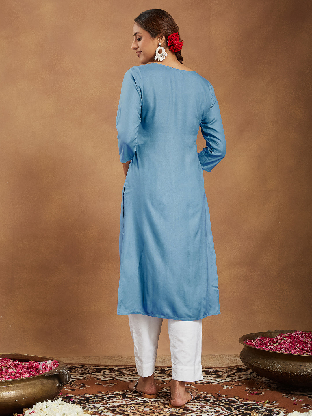 Janasya Light Rayon Embroidered Straight Kurta - Swadesiicart