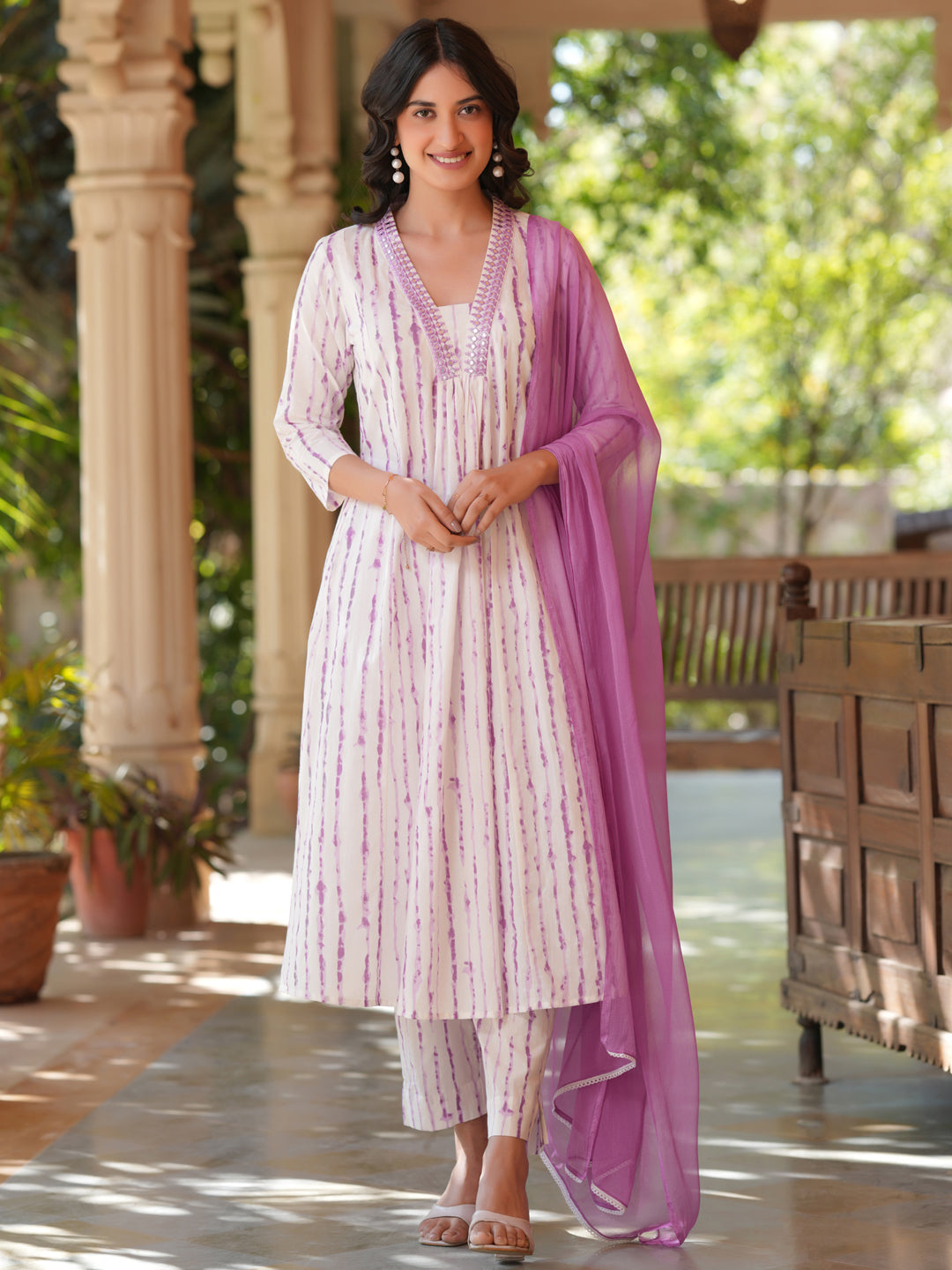 Janasya Light Cotton Tie & dye A-Line Kurta Set | Swadesiicart