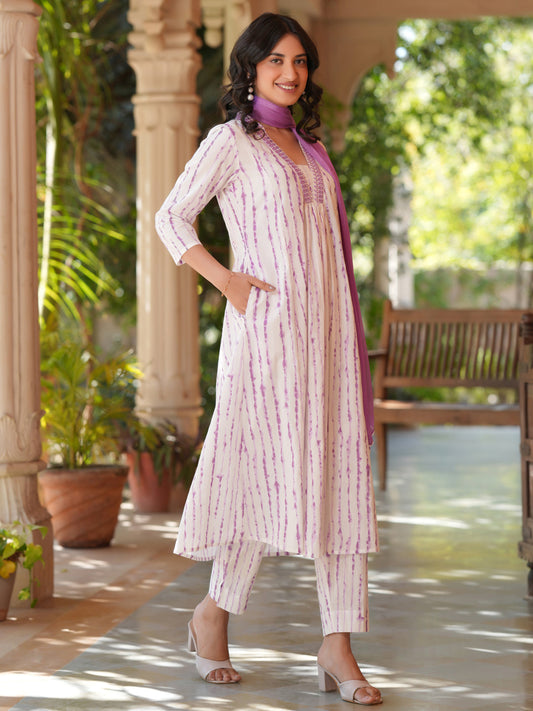 Janasya Light Cotton Tie & dye A-Line Kurta Set | Swadesiicart