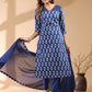 Janasya Dark Cotton Ethnic Motifs Straight Kurta Set | Swadesiicart