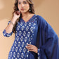 Janasya Dark Cotton Ethnic Motifs Straight Kurta Set | Swadesiicart