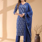 Janasya Dark Cotton Ethnic Motifs Straight Kurta Set | Swadesiicart