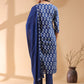 Janasya Dark Cotton Ethnic Motifs Straight Kurta Set | Swadesiicart