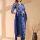 Janasya Dark Cotton Ethnic Motifs Straight Kurta Set | Swadesiicart