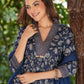 Janasya Dark Cotton Floral A-Line Kurta Set | Swadesiicart