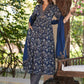 Janasya Dark Cotton Floral A-Line Kurta Set | Swadesiicart