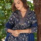 Janasya Dark Cotton Floral A-Line Kurta Set | Swadesiicart
