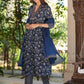 Janasya Dark Cotton Floral A-Line Kurta Set | Swadesiicart