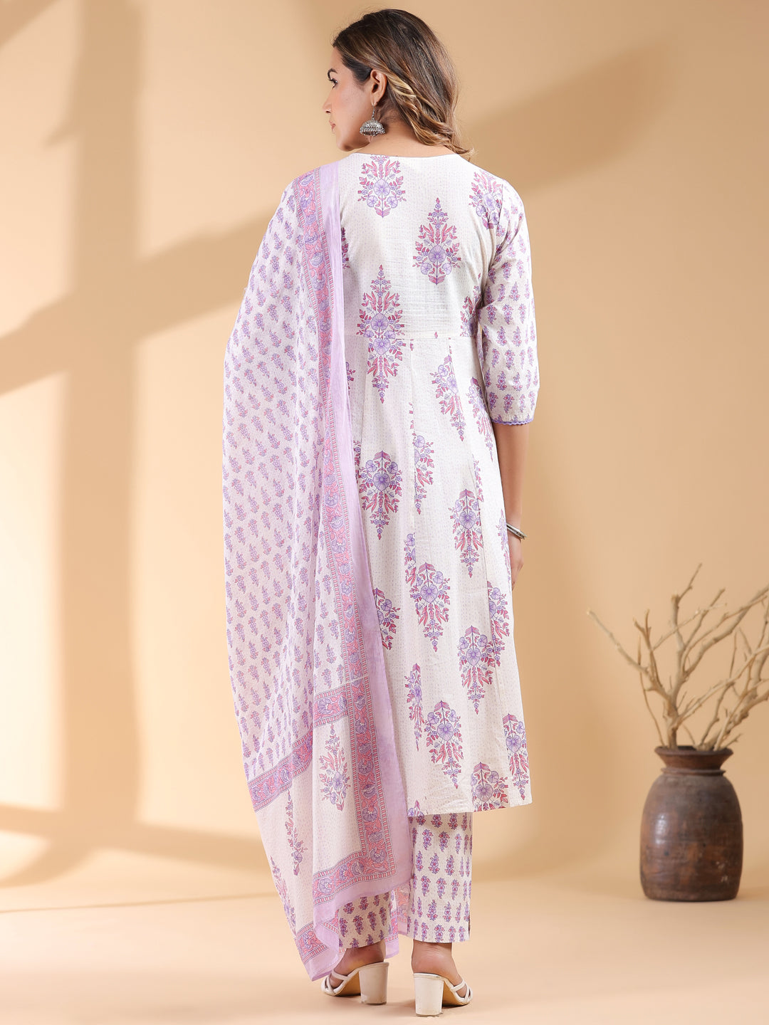 Janasya Light Cotton Floral Angrakha Kurta Set | Swadesiicart