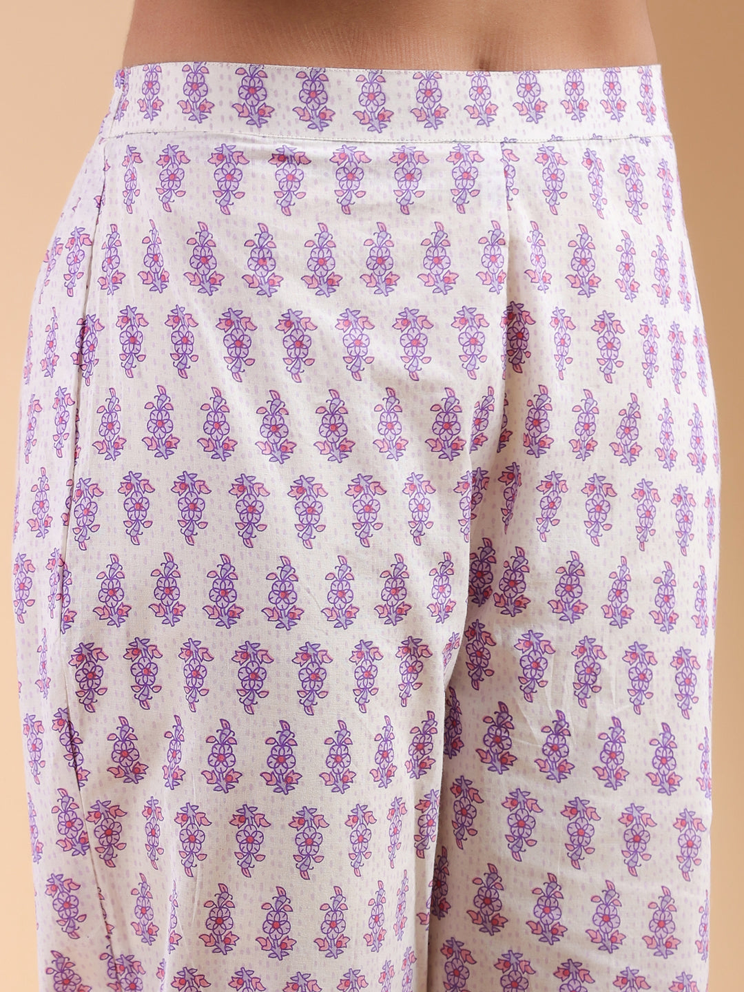 Janasya Light Cotton Floral Angrakha Kurta Set | Swadesiicart