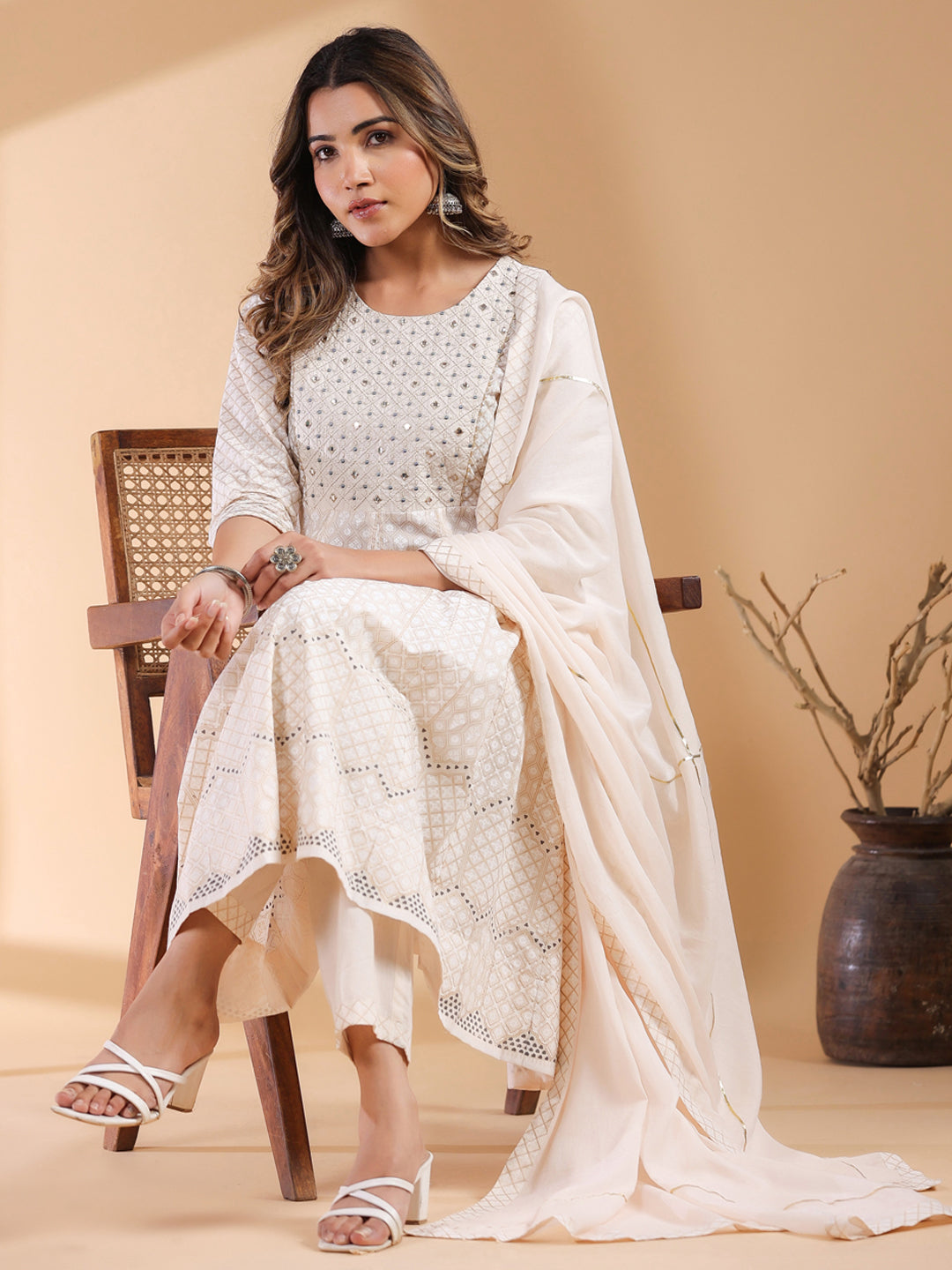 Janasya Light Cotton Ethnic Motifs Anarkali Kurta Set | Swadesiicart
