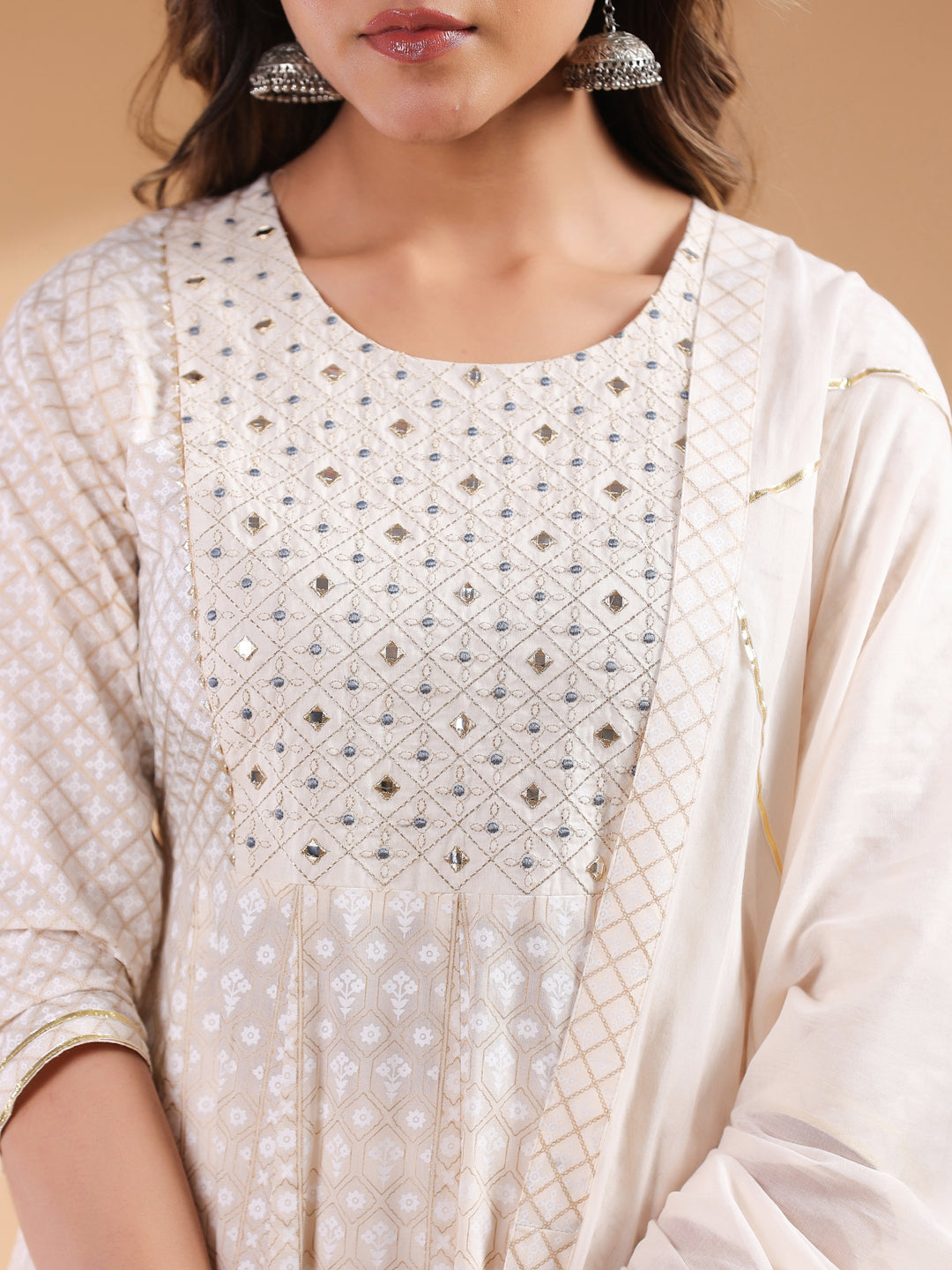 Janasya Light Cotton Ethnic Motifs Anarkali Kurta Set | Swadesiicart