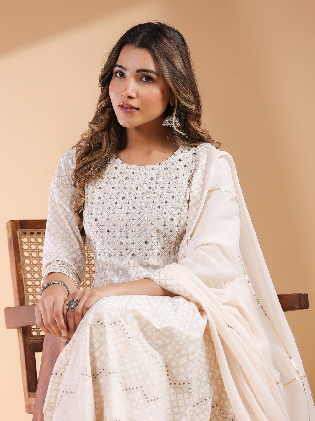 Janasya Light Cotton Ethnic Motifs Anarkali Kurta Set | Swadesiicart