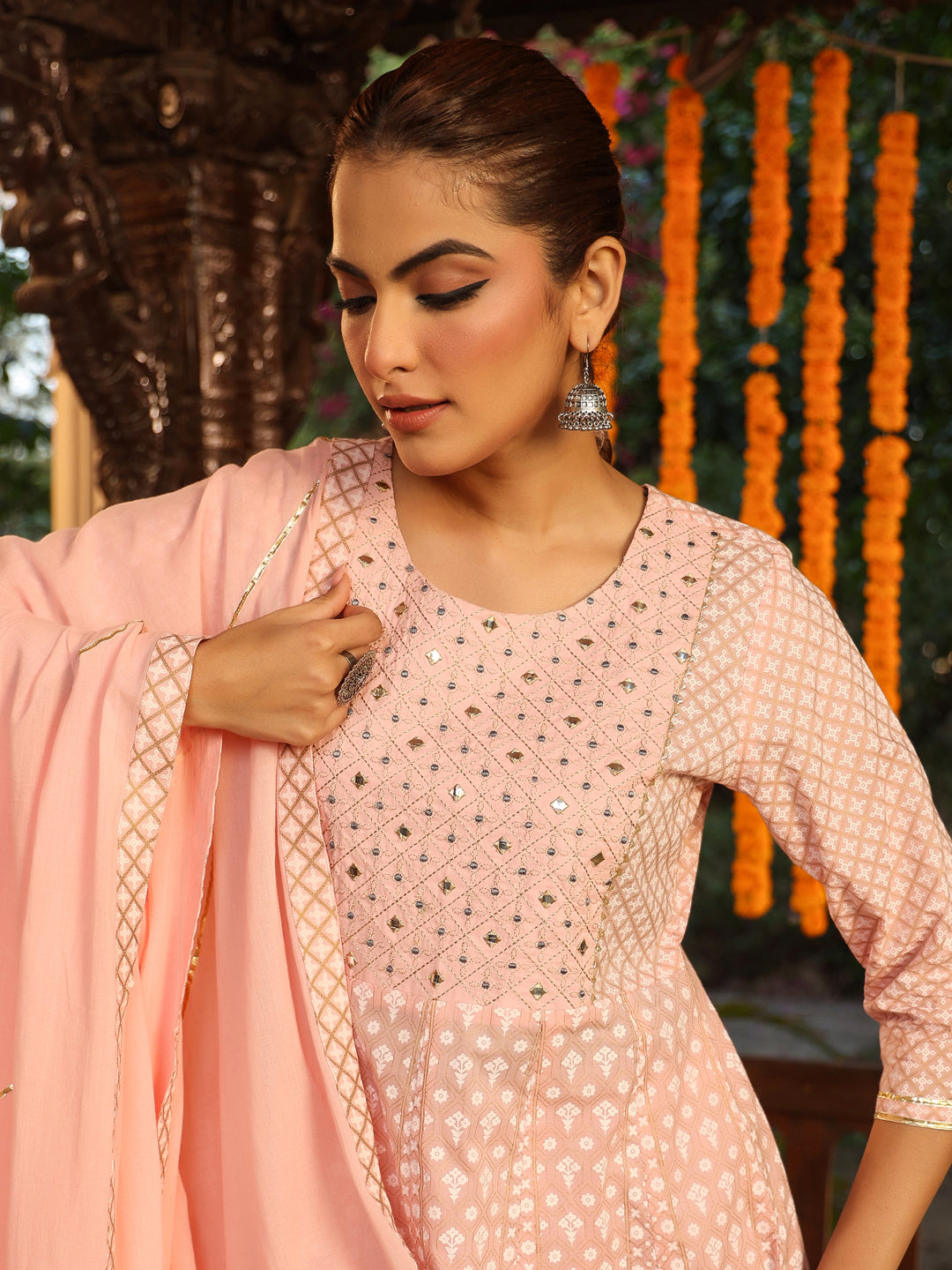 Janasya Light Cotton Ethnic Motifs Anarkali Kurta Set | Swadesiicart