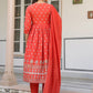Janasya Bright Cotton Foil Print A-Line Kurta Set | Swadesiicart