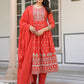 Janasya Bright Cotton Foil Print A-Line Kurta Set | Swadesiicart