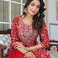 Janasya Bright Cotton Yoke Embroidery A-Line Kurta Set | Swadesiicart