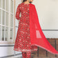 Janasya Bright Cotton Yoke Embroidery A-Line Kurta Set | Swadesiicart